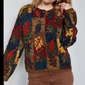 Vintage Robert Scott Limited Edition Rare Leaf Pattern Cardigan Sweater Small